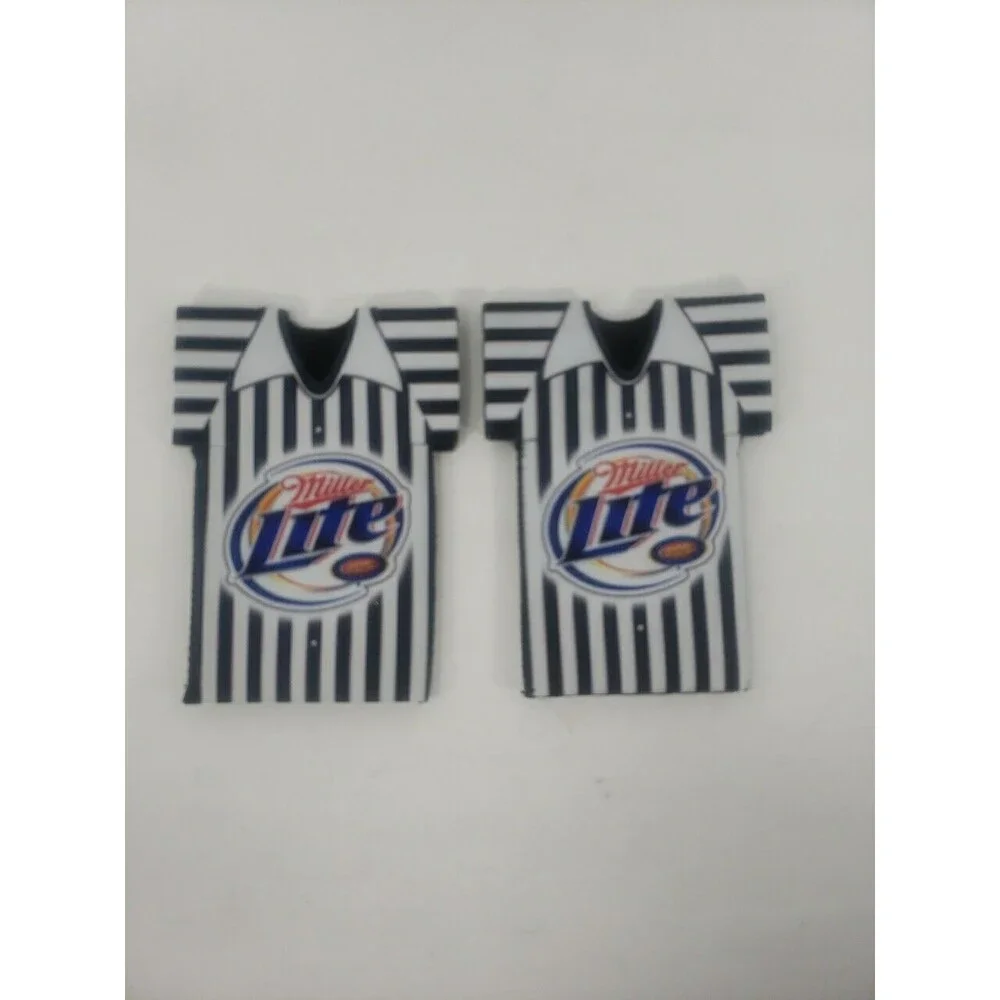 Miller Lite Referee Shirt Beer Bottle Sleeve Koozie NFL Black White Lot of Two